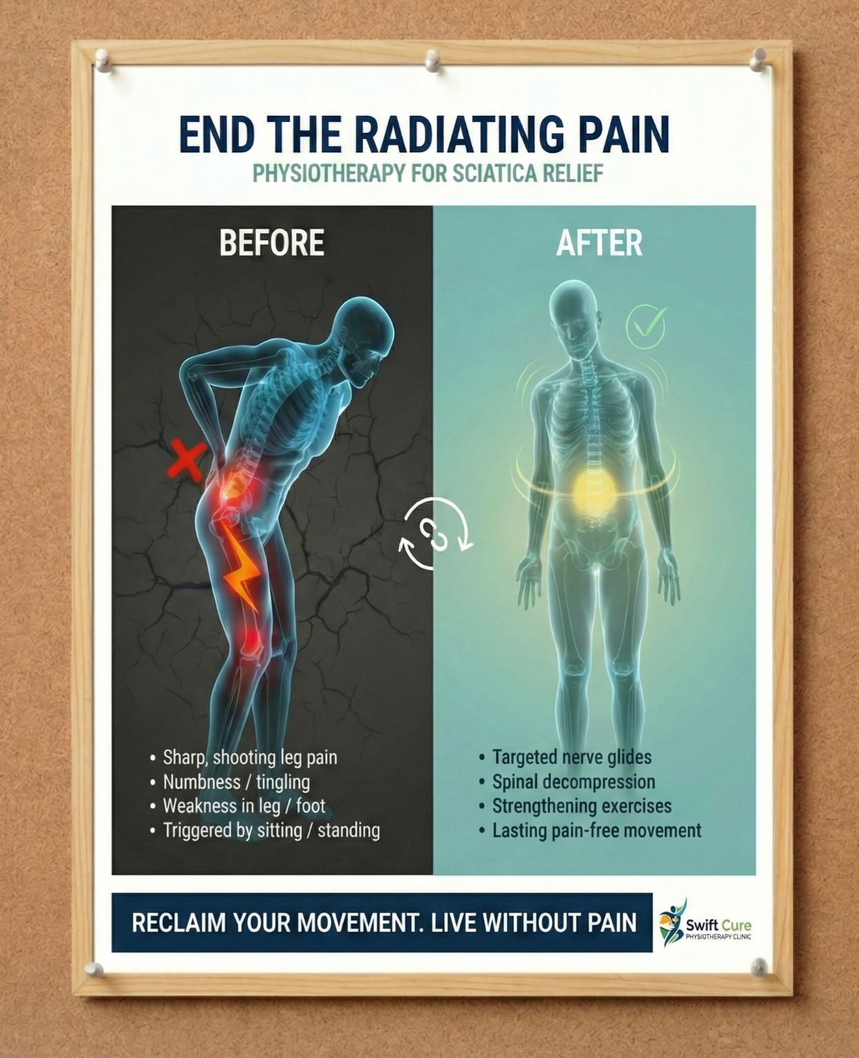 Sciatica & radiating symptoms clinic poster
